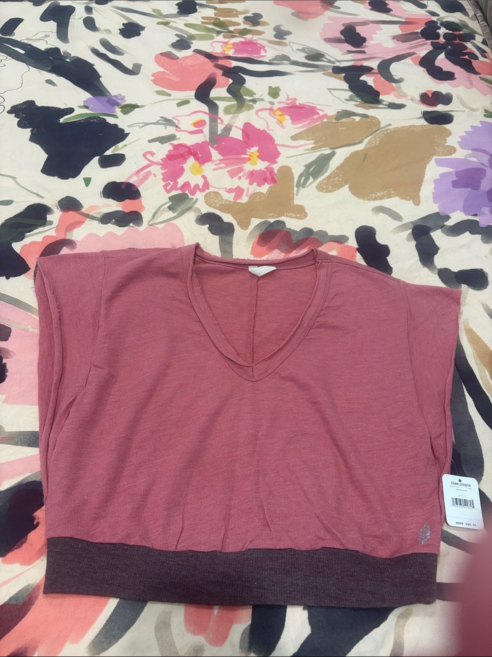 Free People Dusty Rose V-Neck Tank with Dark Hem